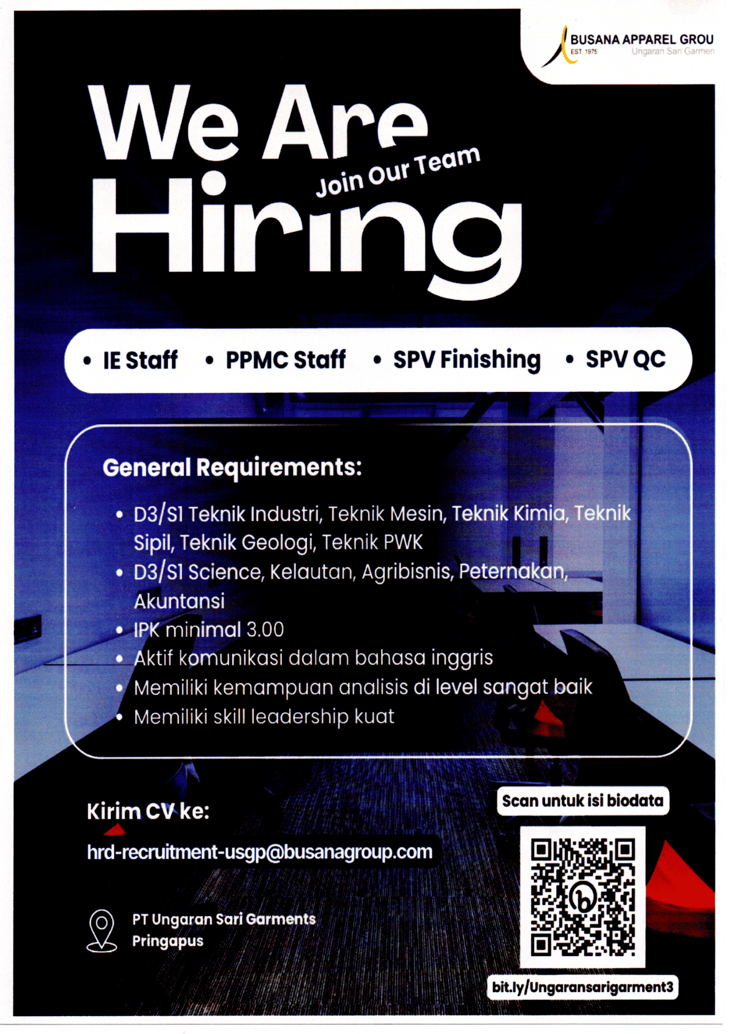 Lowongan Pekerjaan
PT. Ungaran Sari Garments

